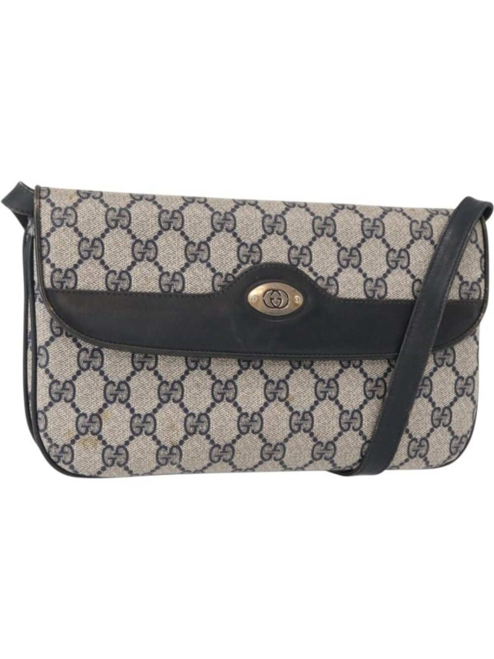 GUCCI GG Supreme Shoulder Bag PVC Navy Gold 004 106 0024